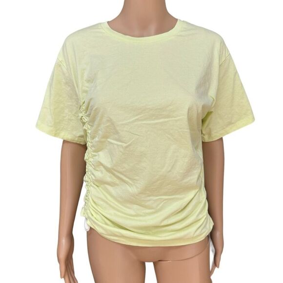 Zella Adjustable Ruched Pima Cotton T-Shirt size M in green finch - Picture 3 of 8